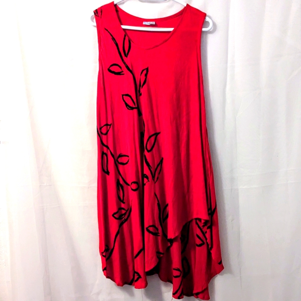 Red & Black Sundress with Asymmetrical Hem